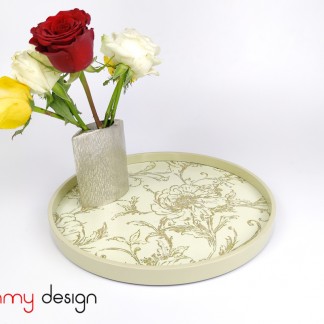 Cream round lacquer tray hand-painted with chrysanthemum 30cm